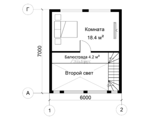 Проект каркасного дома КД-060 - План 2-ого этажа Проект каркасного дома КД-060 - План 2-ого этажа